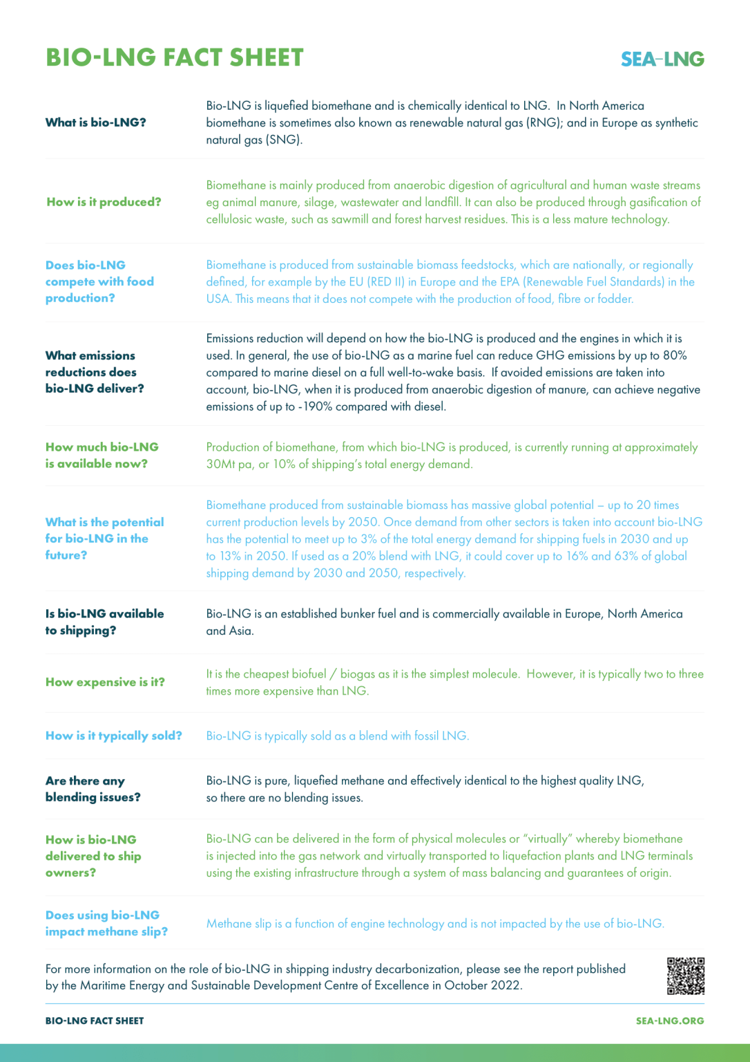 SEA-LNG PRODUCES MYTH-BUSTING BIO-LNG FACT SHEET - SEA-LNG